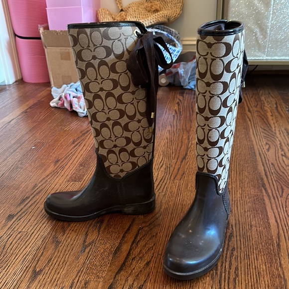 Coach Tristee Rainboots Lace-up Size 6B Brown - Picture 4 of 10